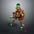 Pixel Style Character With Green Hat Goggles Brown Backpack And Colorful Scattered Blocks