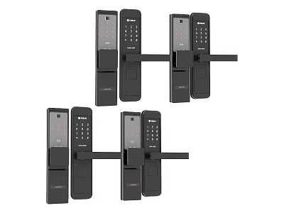 Multiple Black Smart Door Handle Models With Digital Keypad And Touch Screen Features 3d model