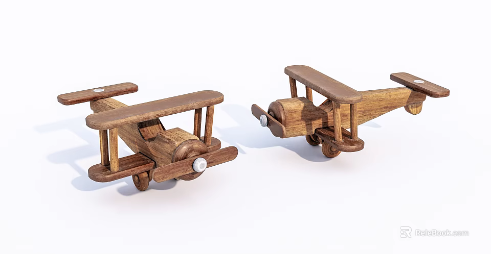 Electric Toy Wooden Biplane Airplanes With Vintage Style And Wheels 3d model 