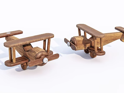 Electric Toy Wooden Biplane Airplanes With Vintage Style And Wheels 3d model