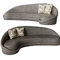 Modern Gray Curved Upholstered Sectional Sofa with Two Patterned Decorative Pillows 3d model