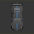 Porsche Race Car With Silver Gray Body Blue Stripes Rear Spoiler And Sporty Wheels