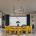 Modern Living Dining Room Interior With Open Layout Counter Chairs And Large Windows 3d model