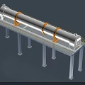 Large Cylindrical Industrial Equipment With Yellow Rings On Metal Support Platform And Staircase