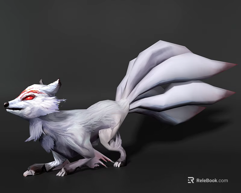 Game And Movie Character White Furred Mythical Fox With Red Eyes And Multiple Tails 3d model