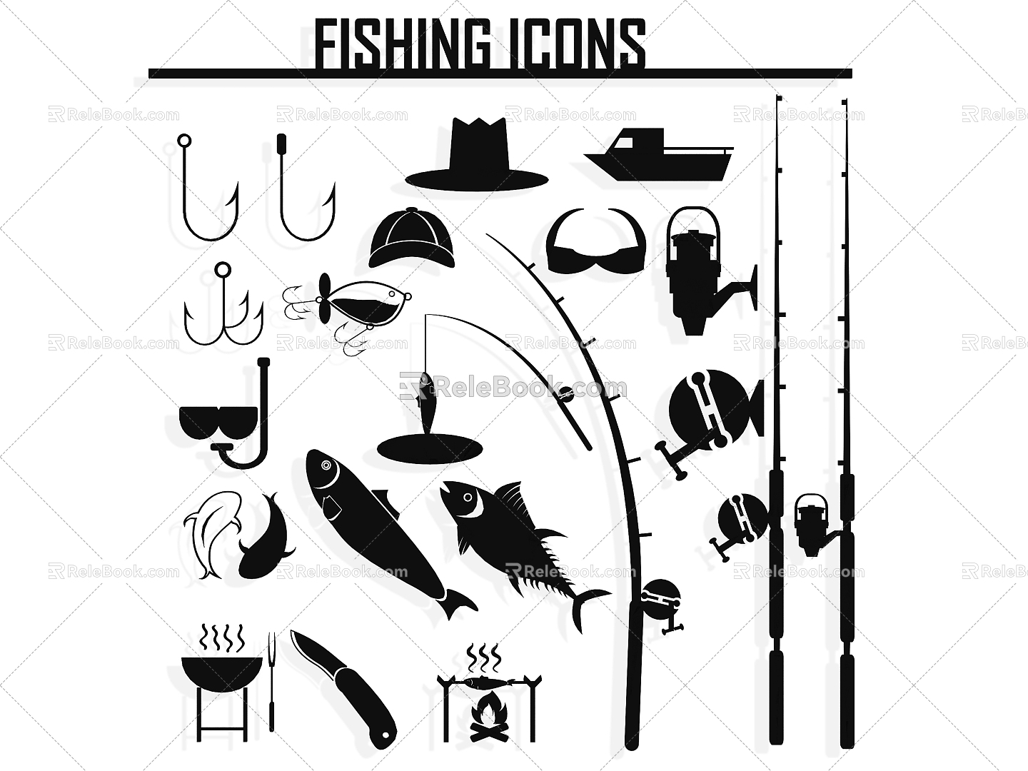 Fishing silhouette figure action boat fish design element sports wall decoration icon fishing rod fishing sea fishing fishing sports fishing gear 3d model