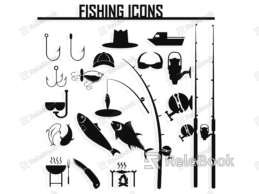 Fishing silhouette figure action boat fish design element sports wall decoration icon fishing rod fishing sea fishing fishing sports fishing gear model