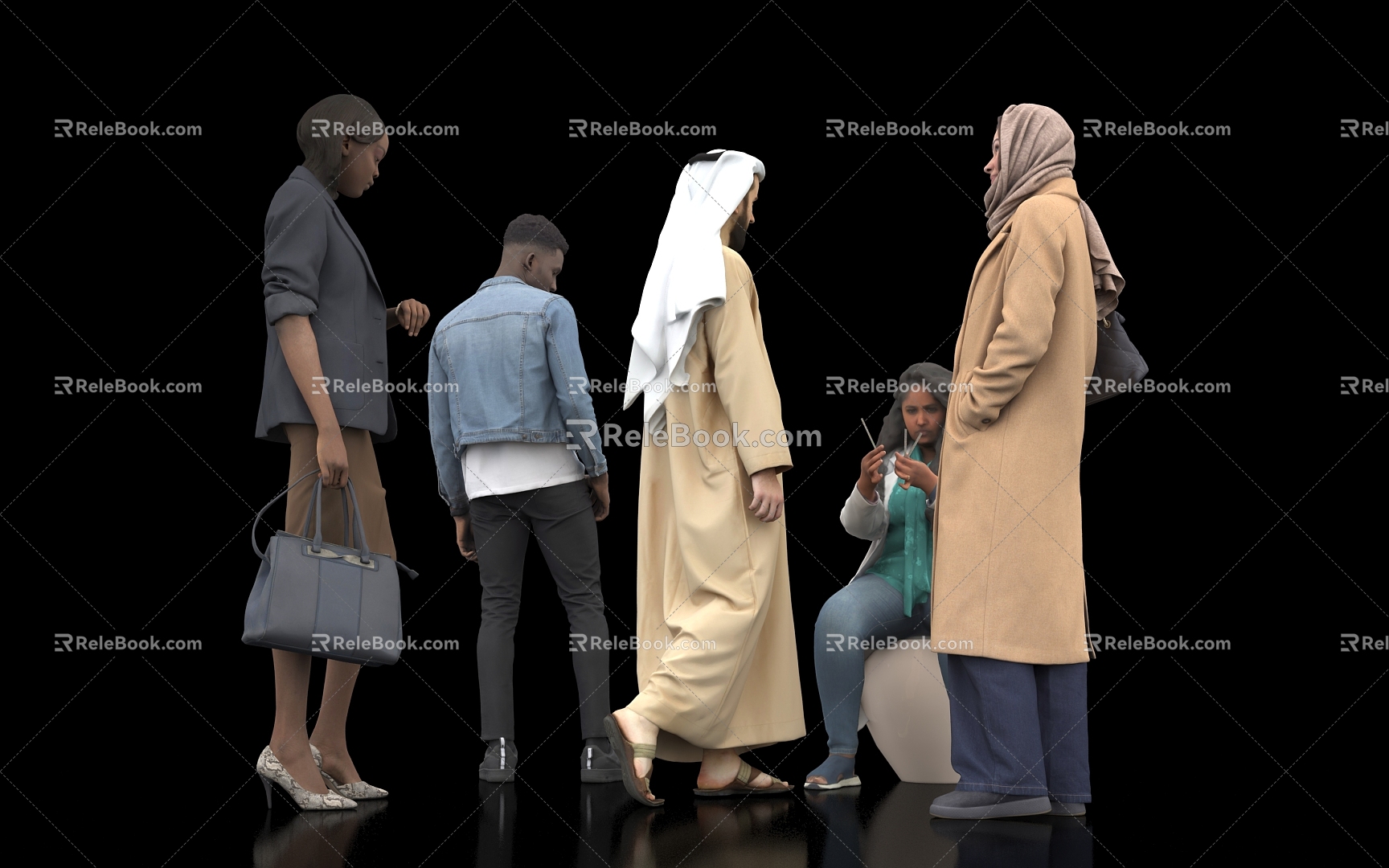 Multi-person Scene Ethnic Costume Foreigner Black Nurse Doctor Professional Costume Arab 3d model