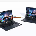 Two Black Laptops With Windows Interface Scenic Background And App Icons 3d model
