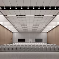 Modern Spacious Conference Room Interior With Rows Of Chairs And Large Projection Screen