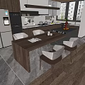 Modern Dining Table Set With Wooden Top And Four Chairs In Kitchen Interior