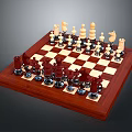 Wooden Chessboard Set with Black and White Pieces Arranged on Classic Checkerboard Surface