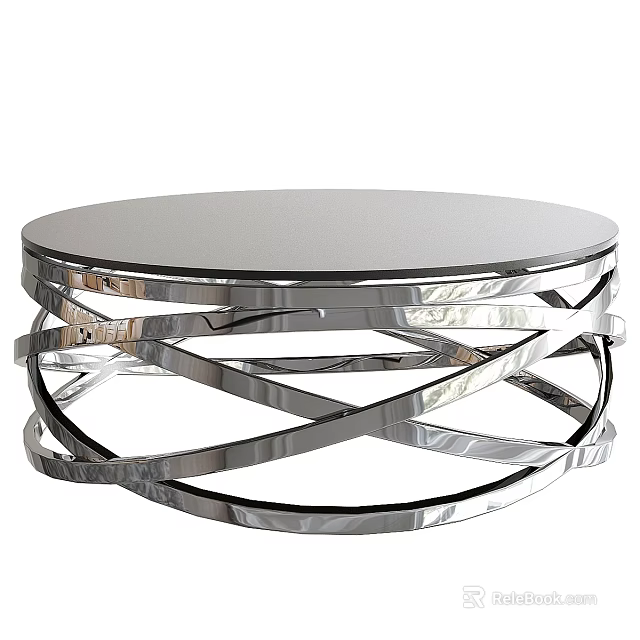 Sleek Modern Circular Coffee Table With Intertwined Silver Metal Base And Smooth Top 3d model