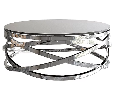 Sleek Modern Circular Coffee Table With Intertwined Silver Metal Base And Smooth Top 3d model