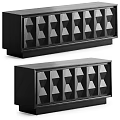 Modern Black TV Stand With Geometric Pattern Drawers And Sturdy Wooden Base