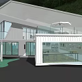 Modern Pavilion With Glass Facade Interior Reading Area Outdoor Terrace And Green Mountain Views