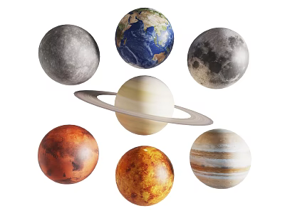 Colorful Solar System Planets Including Saturn With Rings Earth And Jupiter 3d model