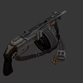 Vintage Submachine Gun With Drum Magazine Leather Strap And Metal Bullets