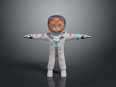 Game Movie Character Cat Astronaut With White Spacesuit Blue Eyes Transparent Helmet And Outstretched Arms 3d model