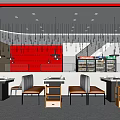 Modern Hotpot Restaurant Interior With Open Layout Pendant Lights Seating And Red Decorations