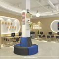 Modern Service Hall Interior With Open Counter Workstations And Green Plants 3d model