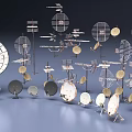 Industrial Equipment With Metal Structures Antenna Shaped Parts And Disc Components On Gray Background