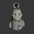 White Mechanical Device With Circular Top Colorful Dots And Rocket Like Fins