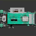 Turquoise Sci Fi Mechanical Robot With Hello World Graffiti And Legs