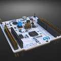 Electronic Circuit Board Featuring Microchip Components Blue Button And Gold Connectors 3d model