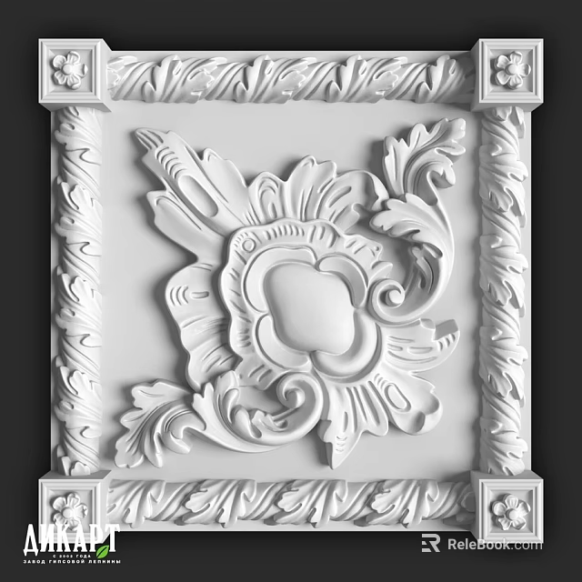 Decorative Architectural Component with Intricate Floral Carvings Scroll Patterns and Ornate Border 3d model 