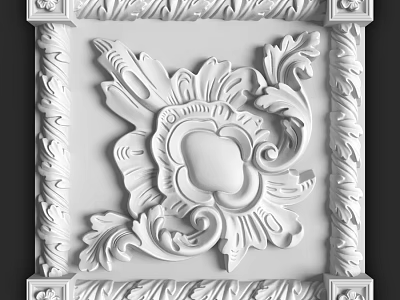 Decorative Architectural Component with Intricate Floral Carvings Scroll Patterns and Ornate Border 3d model