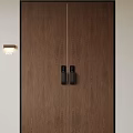 Modern Brown Wooden Double Doors With Black Handles And Interior Design