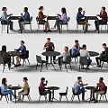 People Sitting At Round Tables With Modern Chairs Having Casual Conversations In Contemporary Space