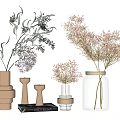 Golden And Glass Vases With Pink Flowers And Green Foliage For Home Decor