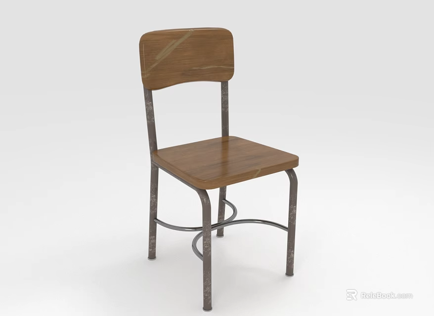 Comfortable Leisure Chair With Wooden Seat Back And Curved Metal Frame 3d model 