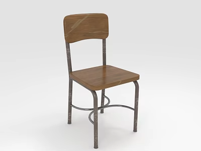 Comfortable Leisure Chair With Wooden Seat Back And Curved Metal Frame 3d model