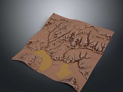 Detailed Realistic 3D Terrain Model Showcasing Mountain Ranges And Lake Features 3d model
