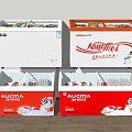 HuaMei And AUCMA White And Red Freezers With Transparent Lids And Visible Frozen Contents