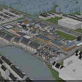 Traditional And Modern Commercial Street Along River With Scenic Urban Building Layout