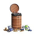 Open Trash Can With Scattered Plastic Bottles Cans And Waste Materials