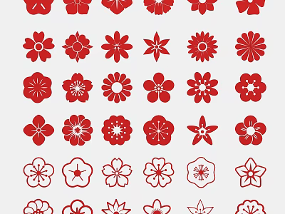 Stylish Red Floral Wall Decor With Multiple Flower Patterns And Designs 3d model