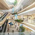 Spacious Multi Level Shopping Mall Interior With Escalators Green Plants And Retail Stores For Shoppers