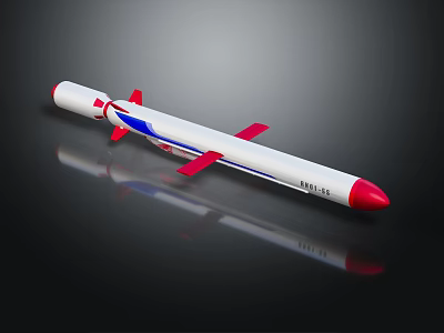 White Red Blue Ballistic Missile With Fins And Stripes On Black Background 3d model