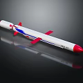 White Red Blue Ballistic Missile With Fins And Stripes On Black Background