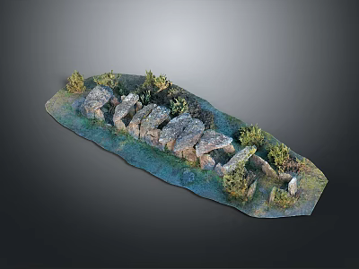 Natural Landscape Component Model With Stones Grass And Small Shrubs 3d model
