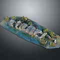 Natural Landscape Component Model With Stones Grass And Small Shrubs 3d model