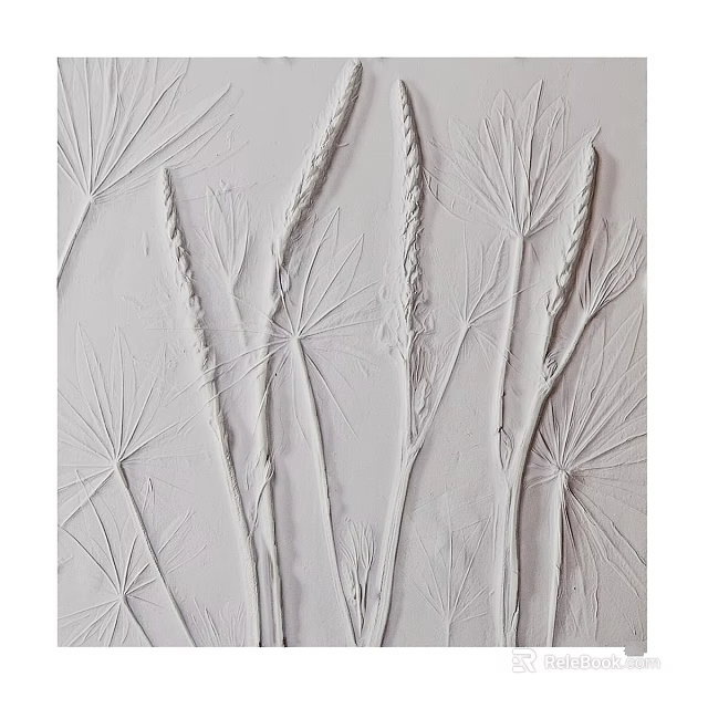 White Plant Relief Wall Decor With 3D Textured Elegant Reed Patterns Design 3d model 
