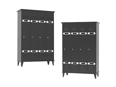 Black Metal Storage Lockers With Multiple Doors And Drawer Compartments 3d model