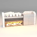 Stone Metal Display Shelf With White Bowls On Top And Baked Goods In Grid Cabinet