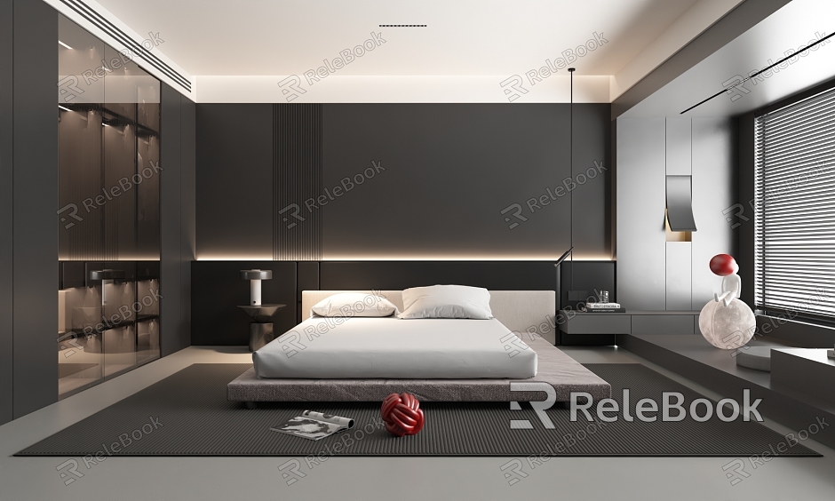 Modern style black and white gray bedroom model